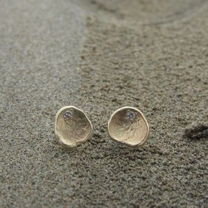 Gold earrings. 14k Yellow gold diamond earrings